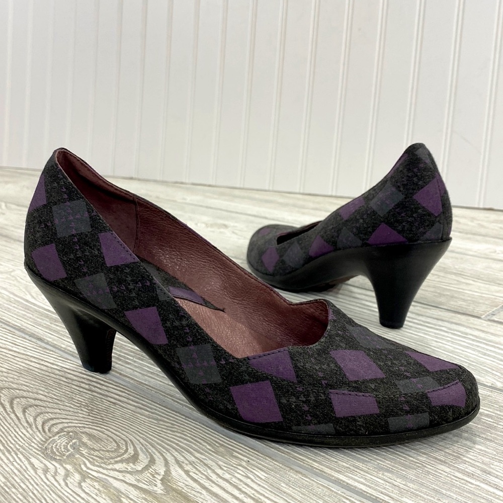 Camper Purple and Gray Argyle Plaid Heels - sz 37